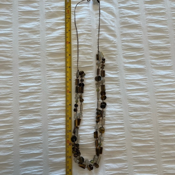 NECKLACE Long Chunky Two Strand Knotted Tigers Eye Colour Beads Coastal Neutral - Picture 11 of 11